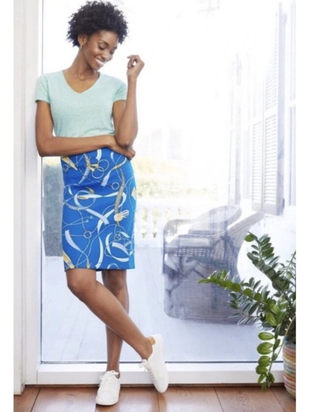 J. MCLAUGHLIN Women’s Size XS Thalia Skirt in Sinclair Penscript Blue Pencil